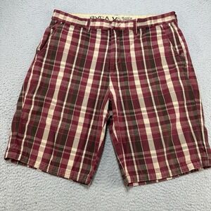 RVCA VA Shorts Men's 34 Red‎ Plaid Woven Cotton Casual Chino Preppy Beach Golf